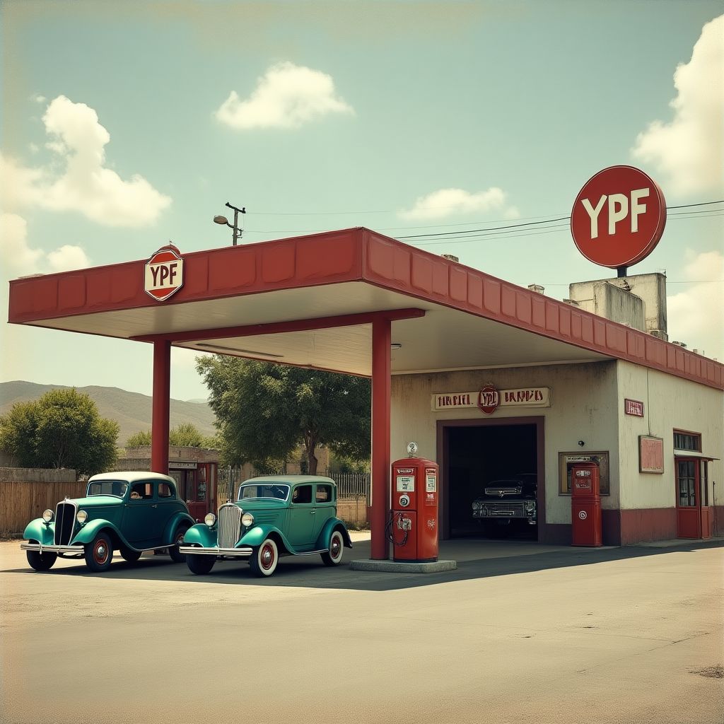Foto histórica de una estación YPF en Argentina